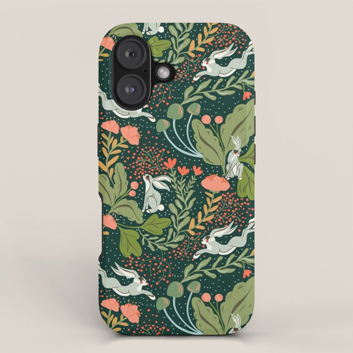 Dancing rabbits in the wildflowers garden iPhone Case Gallery Image 1