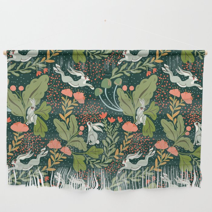 Dancing rabbits in the wildflowers garden Wall Hanging Gallery Image 1