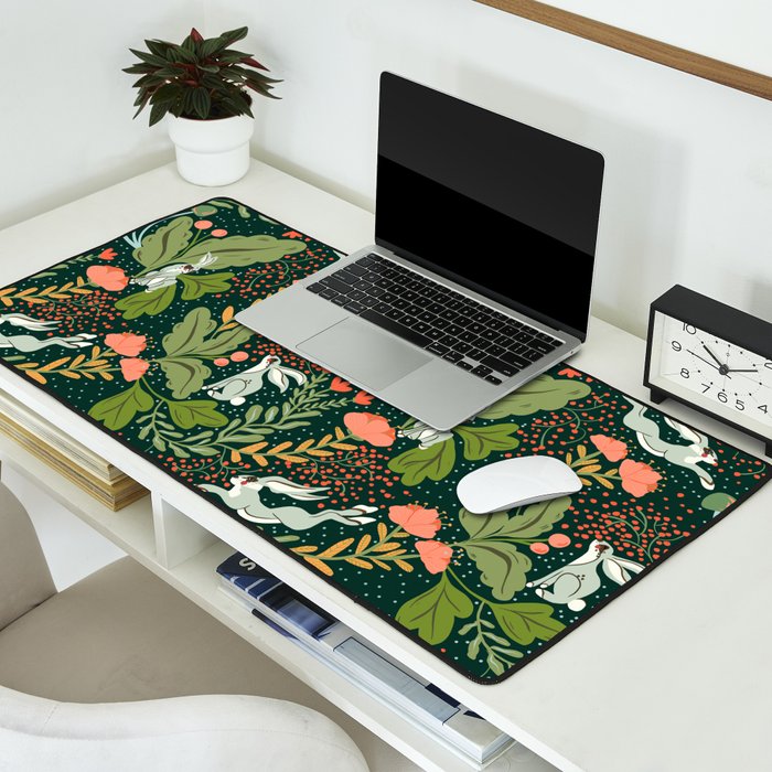 Dancing rabbits in the wildflowers garden Desk Mat Gallery Image 2