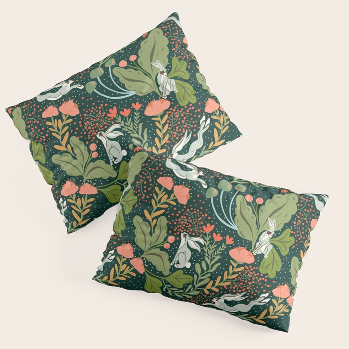 Dancing rabbits in the wildflowers garden Pillow Sham Gallery Image 3