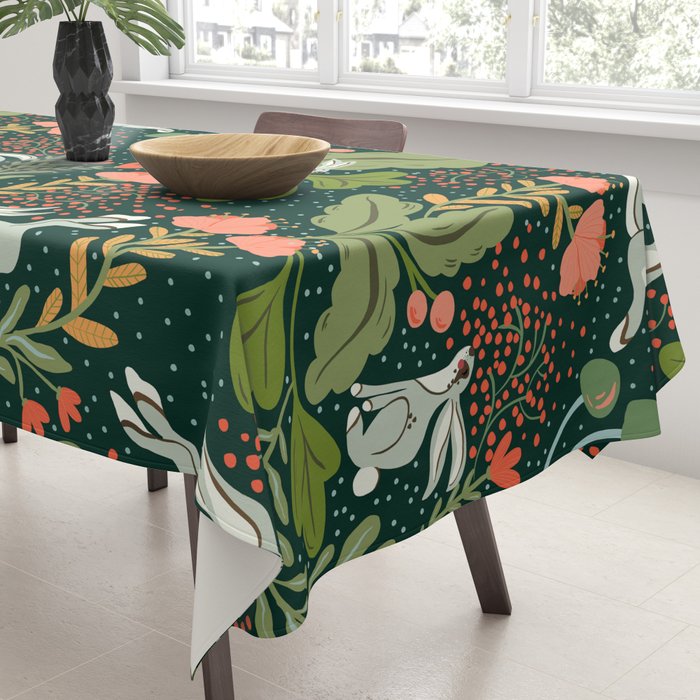 Dancing rabbits in the wildflowers garden Tablecloth Gallery Image 3