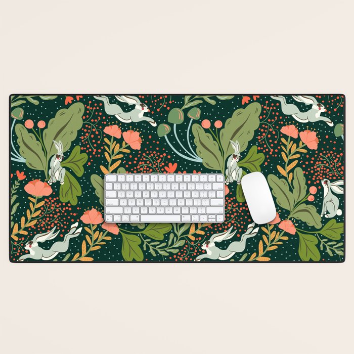 Dancing rabbits in the wildflowers garden Desk Mat Gallery Image 1
