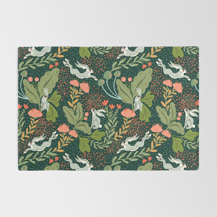 Dancing rabbits in the wildflowers garden Rug Gallery Image 2