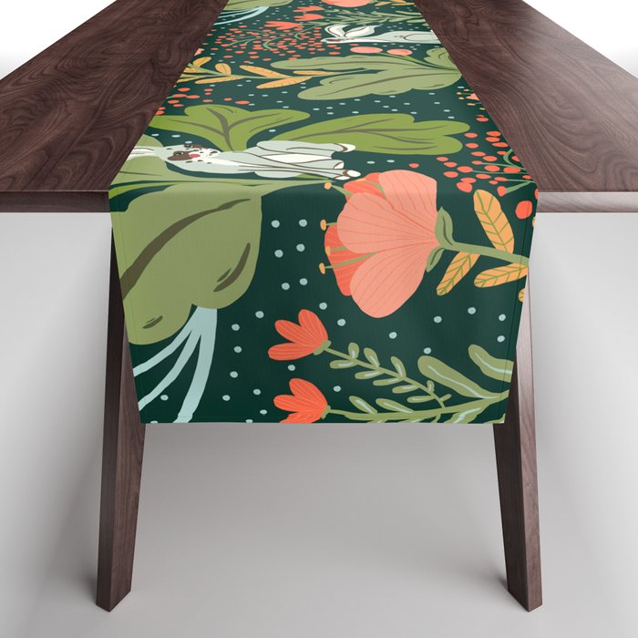 Dancing rabbits in the wildflowers garden Table Runner Gallery Image 1