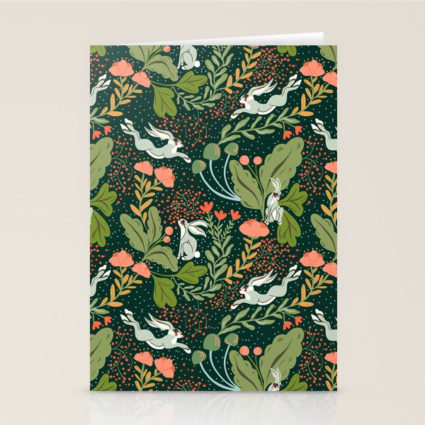 Dancing rabbits in the wildflowers garden Stationery Card Gallery Image 1