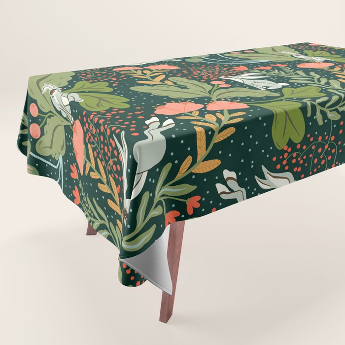 Dancing rabbits in the wildflowers garden Tablecloth Gallery Image 1
