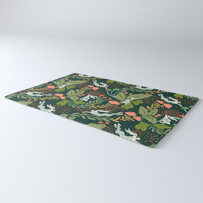 Dancing rabbits in the wildflowers garden Rug Gallery Image 3