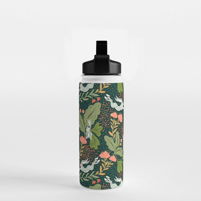 Dancing rabbits in the wildflowers garden Water Bottle Gallery Image 2