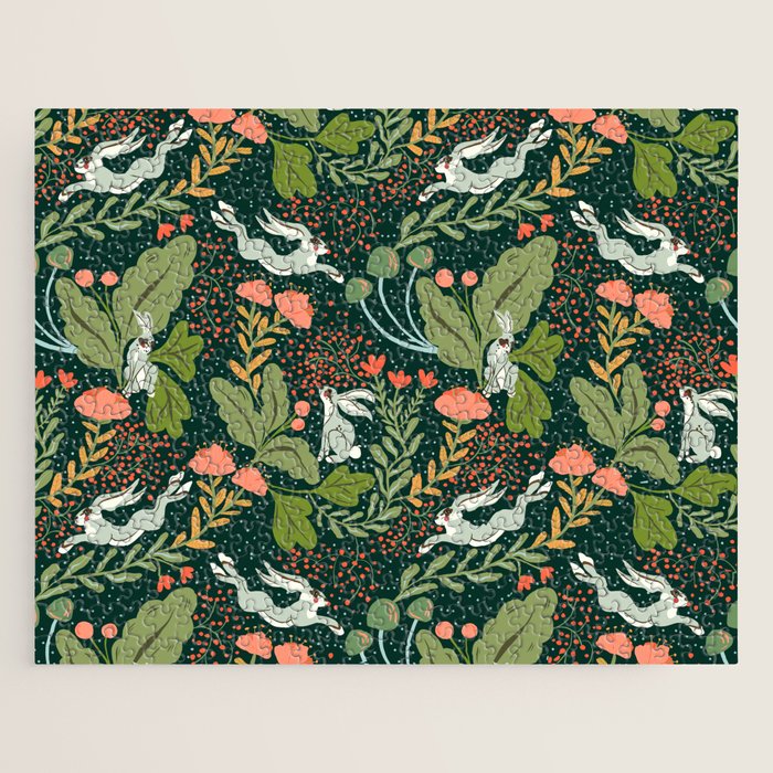 Dancing rabbits in the wildflowers garden Jigsaw Puzzle Gallery Image 1