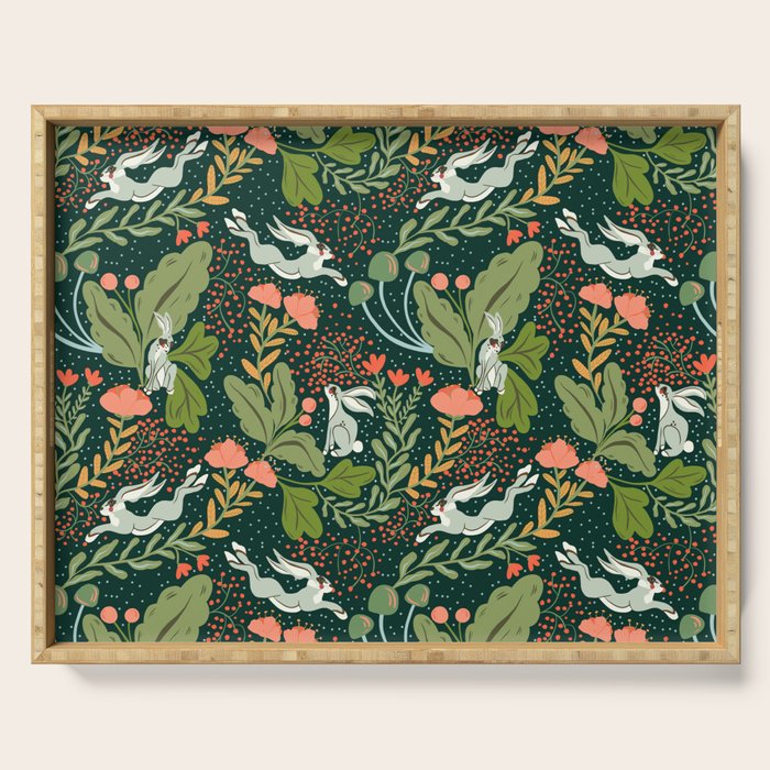 Dancing rabbits in the wildflowers garden Serving Tray Gallery Image 1