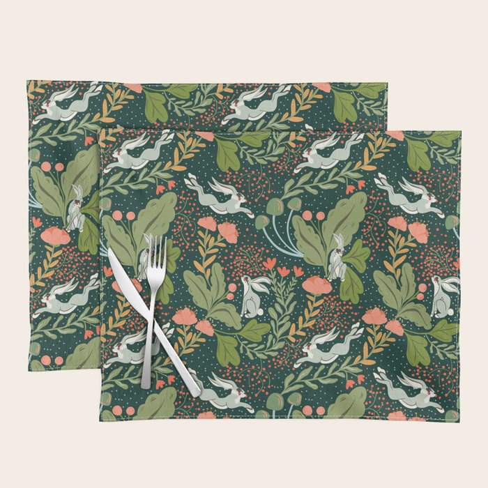 Dancing rabbits in the wildflowers garden Placemat Gallery Image 1