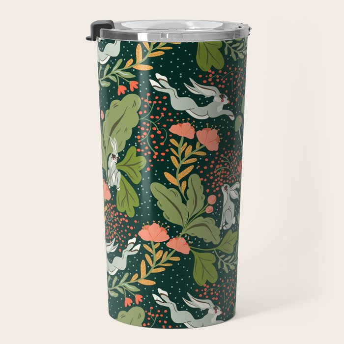 Dancing rabbits in the wildflowers garden Travel Mug Gallery Image 3