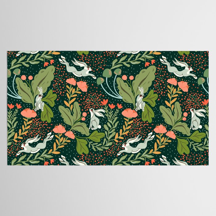 Dancing rabbits in the wildflowers garden Tablecloth Gallery Image 2