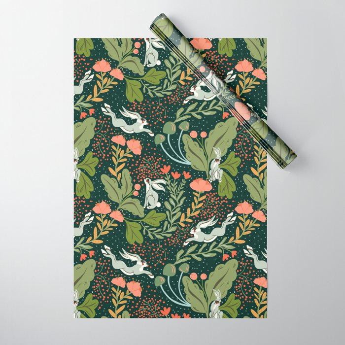 Dancing rabbits in the wildflowers garden Wrapping Paper Gallery Image 1