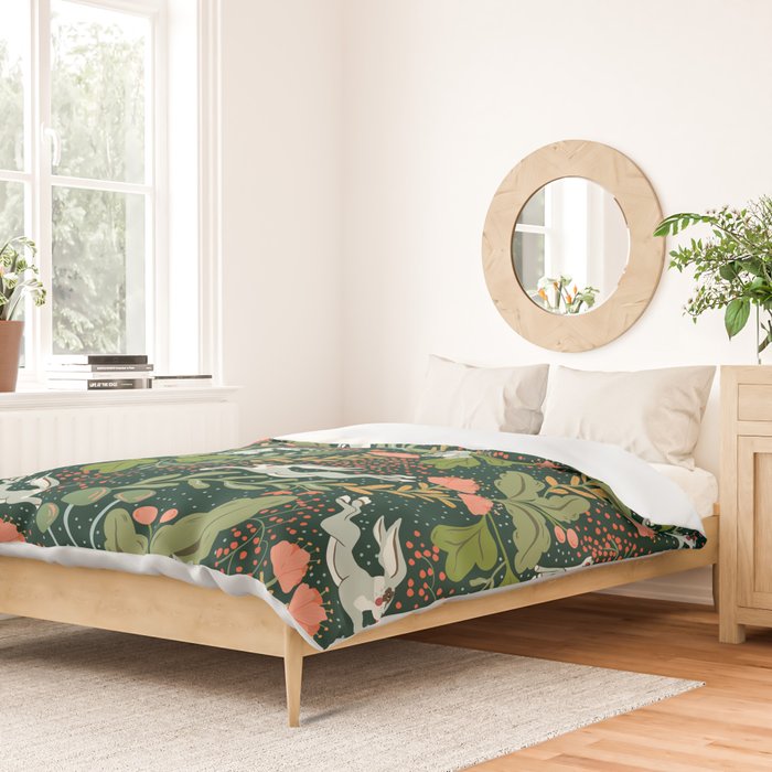 Dancing rabbits in the wildflowers garden Duvet Cover Gallery Image 2