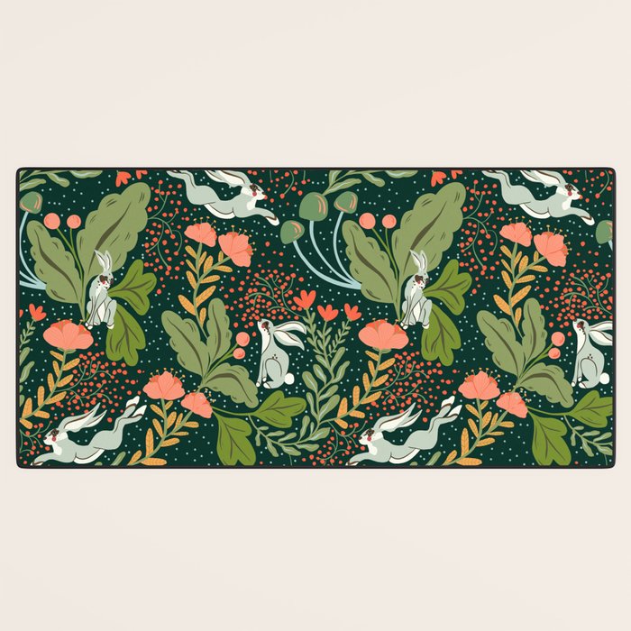 Dancing rabbits in the wildflowers garden Desk Mat Gallery Image 3