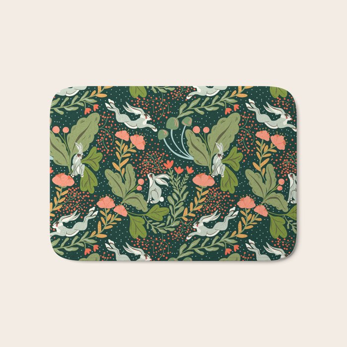 Dancing rabbits in the wildflowers garden Bath Mat Gallery Image 1
