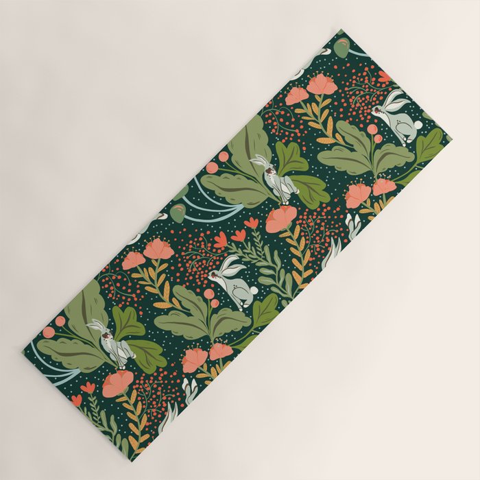Dancing rabbits in the wildflowers garden Yoga Mat Gallery Image 1