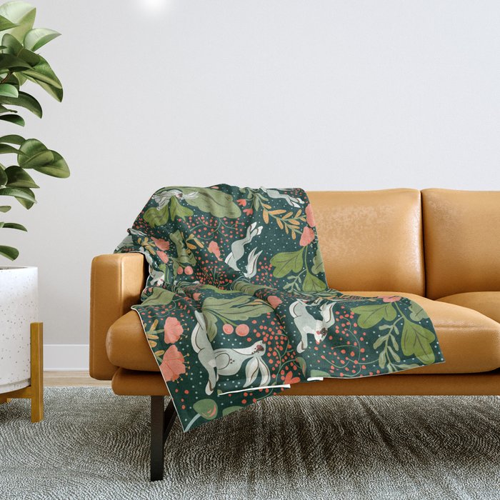 Dancing rabbits in the wildflowers garden Throw Blanket Gallery Image 1
