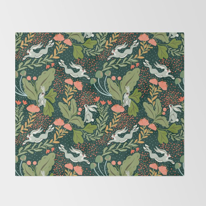 Dancing rabbits in the wildflowers garden Throw Blanket Gallery Image 2