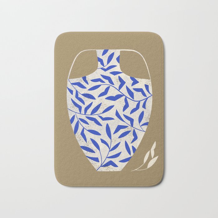 Leafy Blue Vase Bath Mat Gallery Image 1
