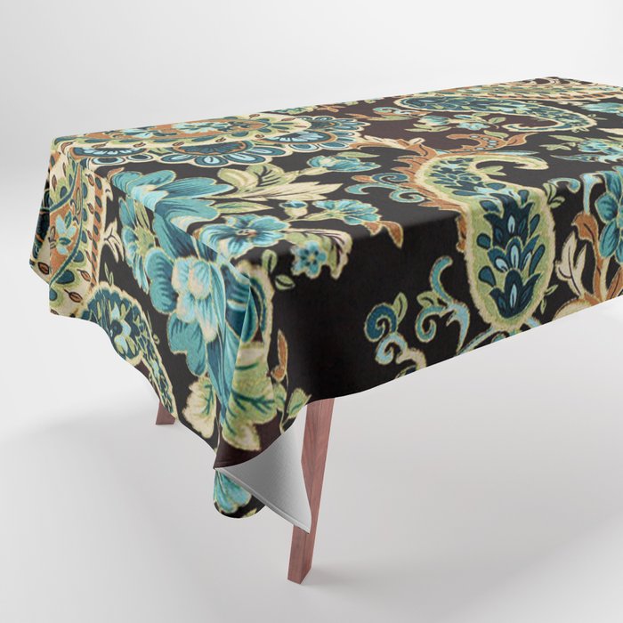 Brown Turquoise Paisley Floral Tablecloth Gallery Image 1
