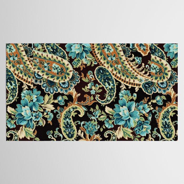 Brown Turquoise Paisley Floral Tablecloth Gallery Image 2