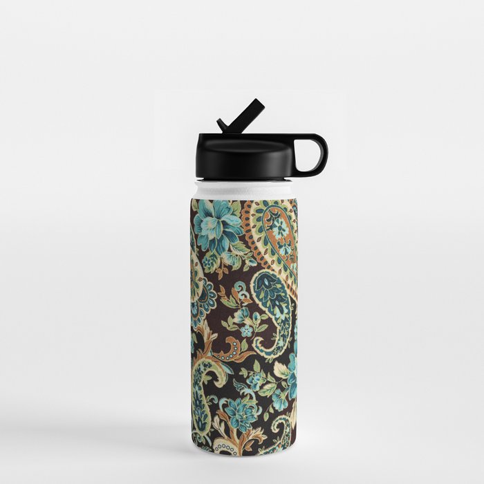 Brown Turquoise Paisley Floral Water Bottle Gallery Image 1