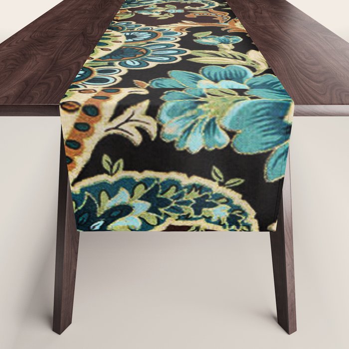 Brown Turquoise Paisley Floral Table Runner Gallery Image 1