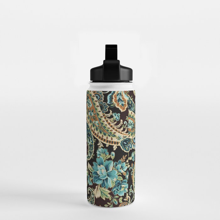 Brown Turquoise Paisley Floral Water Bottle Gallery Image 2