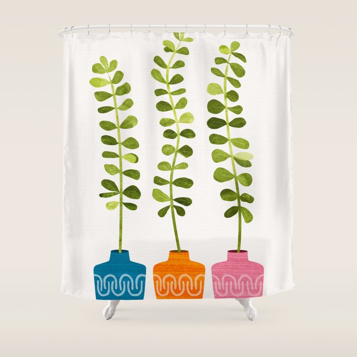 Sweet Sprout Friends - Contemporary Botanical Illustration Shower Curtain Gallery Image 1