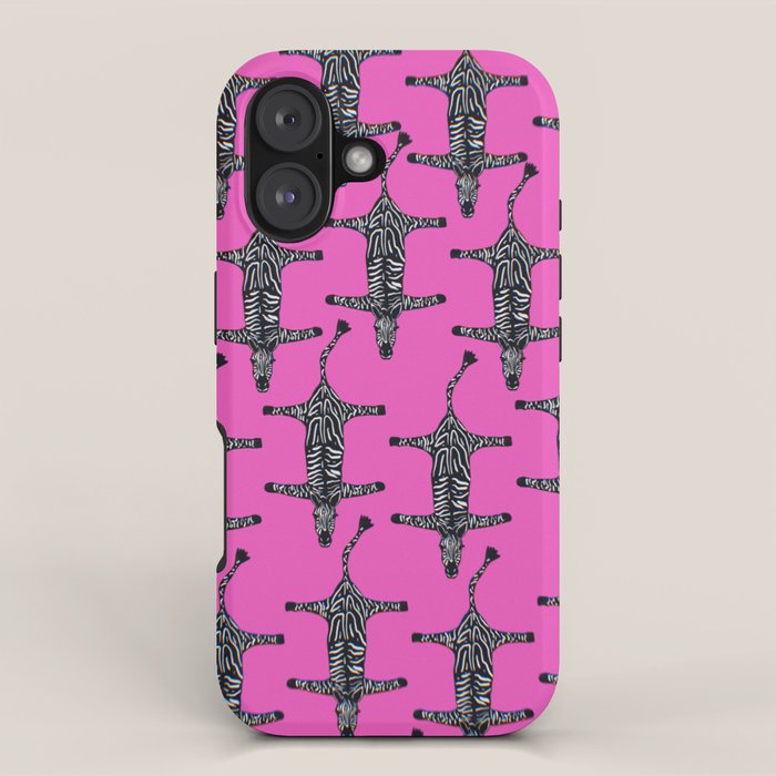 Modern abstract minimalistic zebras illustration in fuchsia pink background  iPhone Case Gallery Image 1
