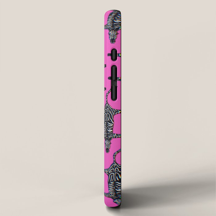 Modern abstract minimalistic zebras illustration in fuchsia pink background  iPhone Case Gallery Image 2