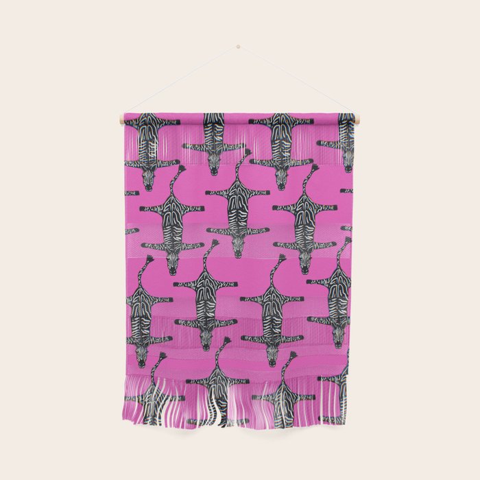 Modern abstract minimalistic zebras illustration in fuchsia pink background  Wall Hanging Gallery Image 1