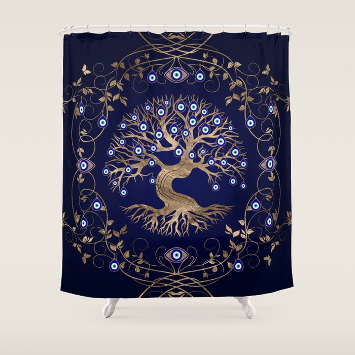 Tree of Life Evil Eye Ornament Shower Curtain Gallery Image 1