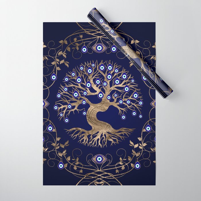 Tree of Life Evil Eye Ornament Wrapping Paper Gallery Image 1