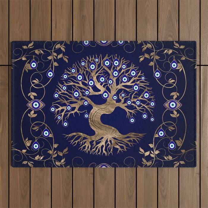 Tree of Life Evil Eye Ornament Outdoor Rug Gallery Image 1