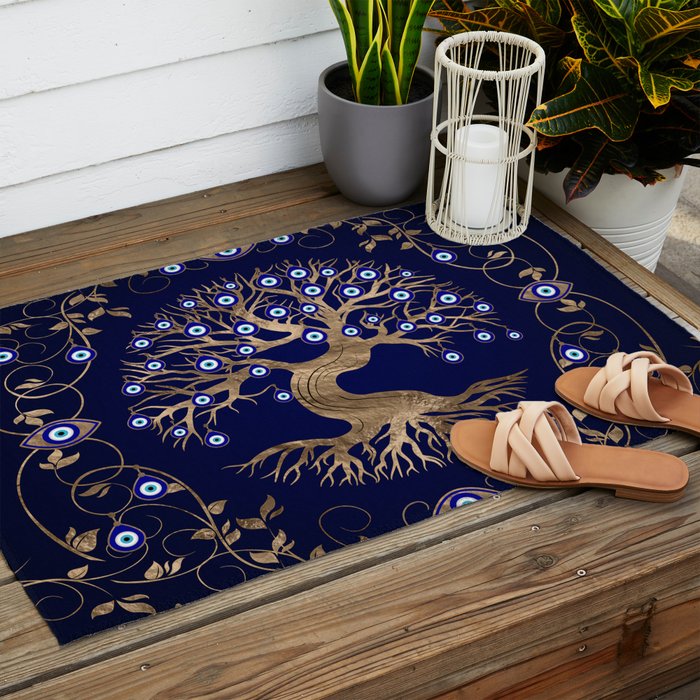Tree of Life Evil Eye Ornament Outdoor Rug Gallery Image 2