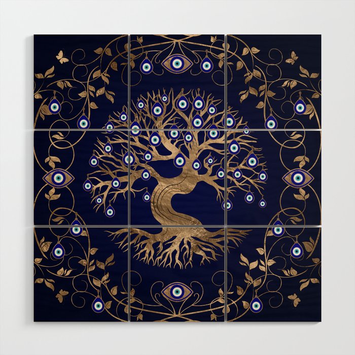 Tree of Life Evil Eye Ornament Wood Wall Art Gallery Image 1