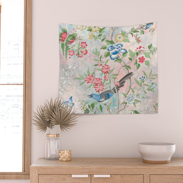 Chinoiserie Magpie Blooming Peony Botanical Garden Wall Tapestry Gallery Image 2