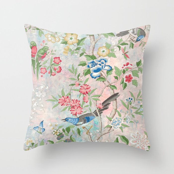 Chinoiserie Magpie Blooming Peony Botanical Garden Throw Pillow Gallery Image 6