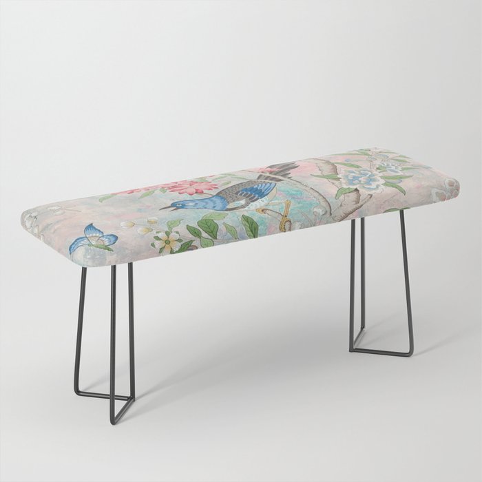 Chinoiserie Magpie Blooming Peony Botanical Garden Bench Gallery Image 1