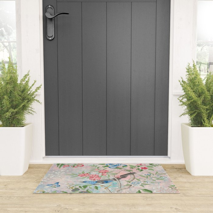 Chinoiserie Magpie Blooming Peony Botanical Garden Welcome Mat Gallery Image 3