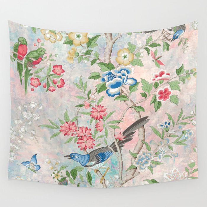 Chinoiserie Magpie Blooming Peony Botanical Garden Wall Tapestry Gallery Image 4