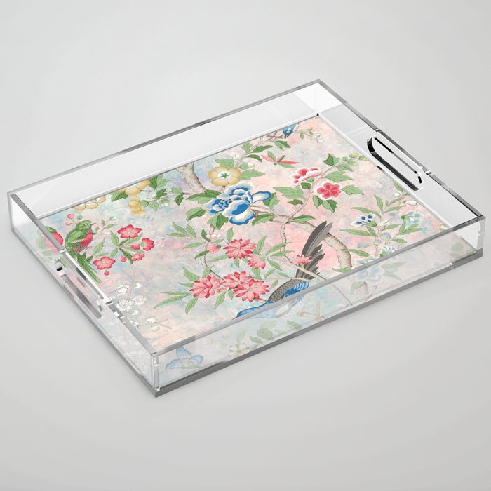 Chinoiserie Magpie Blooming Peony Botanical Garden Acrylic Tray Gallery Image 1