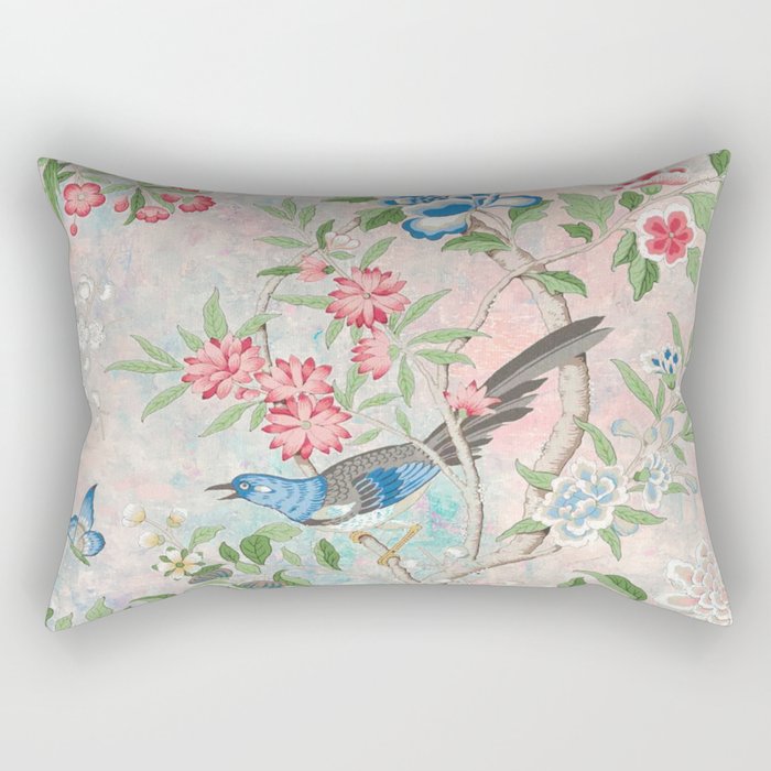 Chinoiserie Magpie Blooming Peony Botanical Garden Rectangular Pillow Gallery Image 1