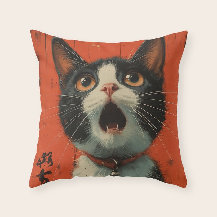 Shocked Cat II Throw Pillow Gallery Image 1