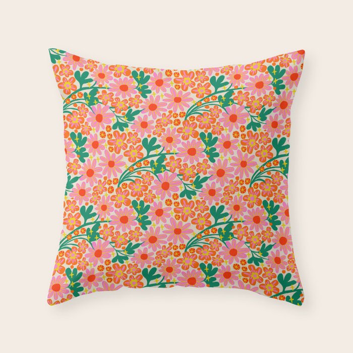 Happy flowers Throw Pillow Gallery Image 1