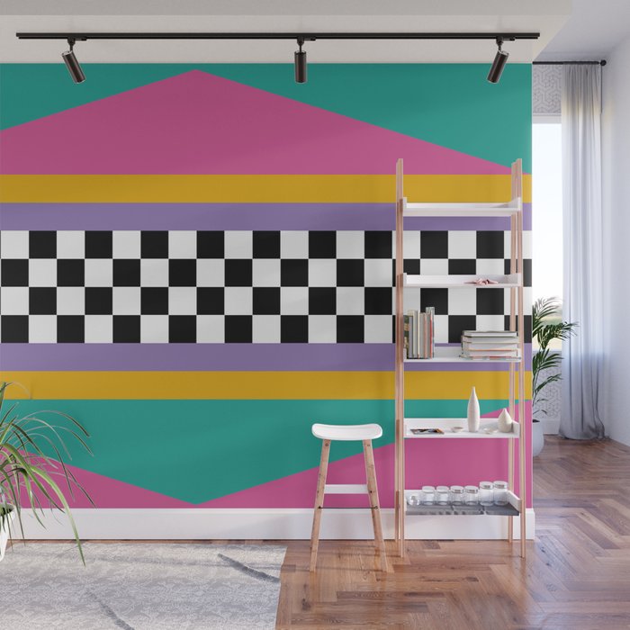 Checkered pattern grid / Vintage 80s / Retro 90s Wall Mural Gallery Image 1