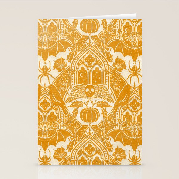 Gothic Halloween Damask - marigold and cream  Stationery Card Gallery Image 1